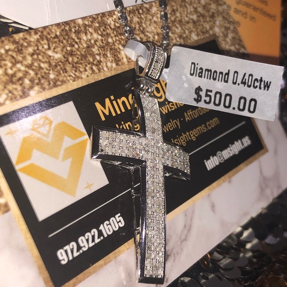 Real diamond cross pendant, 10k white gold vermeil cross charm, NOT CZ, not fake - Picture 6 of 10